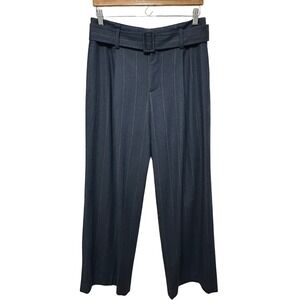 Vince High Rise Belted‎ Pinstripe Wide Leg Pants Womens 8 Wool Blend Chic NEW